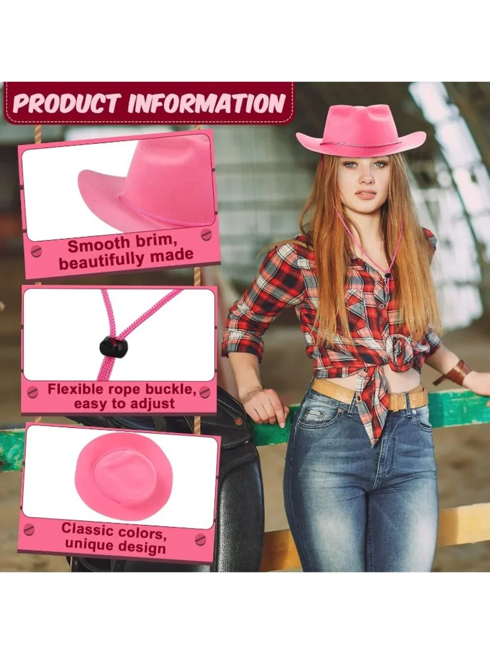 Men's Pink Plastic Felt Wide Brimmed Western Cowgirl Cowboy Hat 12 Pieces